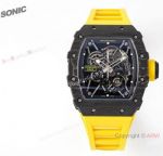 Super clone Richard Mille RM35 01 RAFA Carbon NTPT and Yellow Rubber Strap Mens